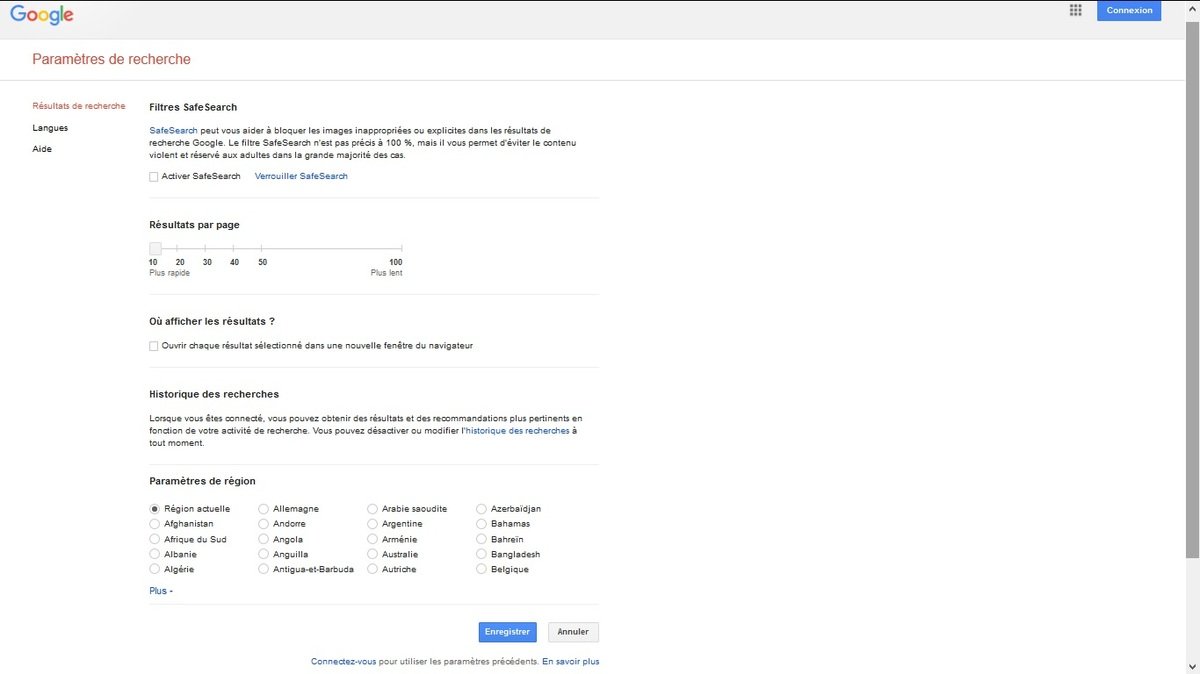Google paramètres de recherche