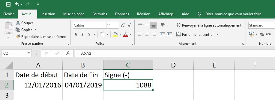 Excel différence entre deux dates