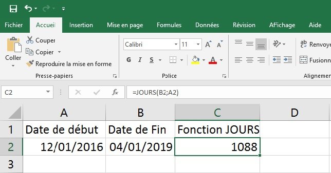 Excel : différence entre deux dates