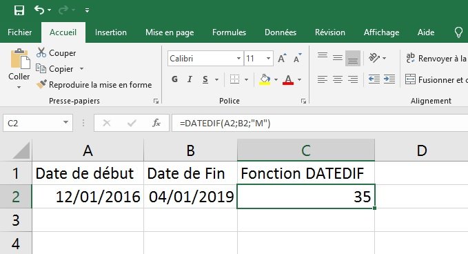 Excel : différence entre deux dates