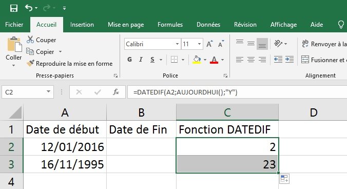 Excel : différence entre deux dates