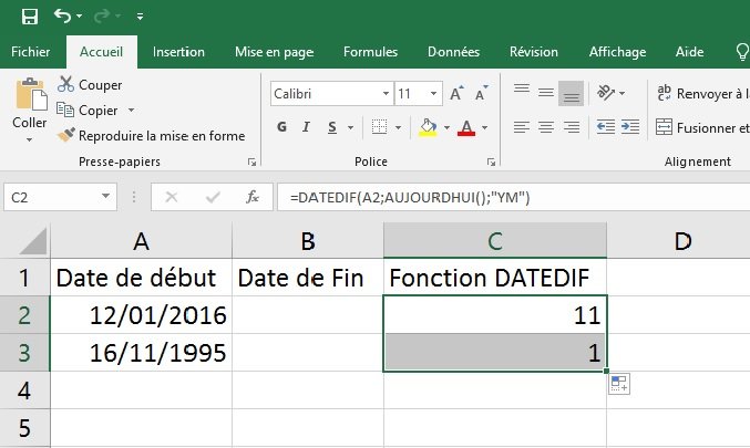 Excel : différence entre deux dates