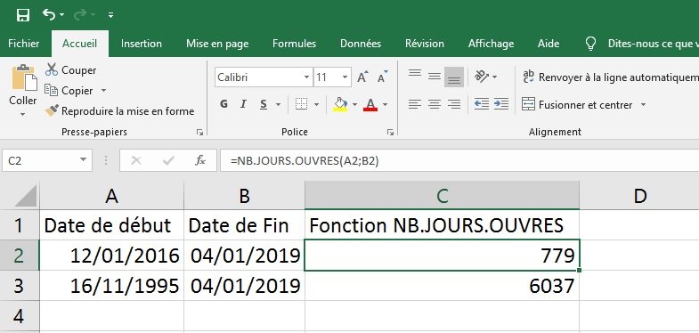 Excel : différence entre deux dates