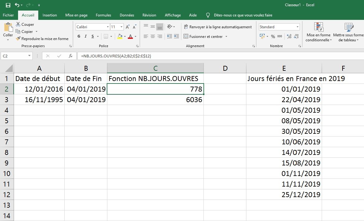 Excel : différence entre deux dates