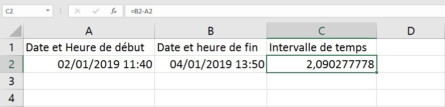 Excel : la différence entre deux heures