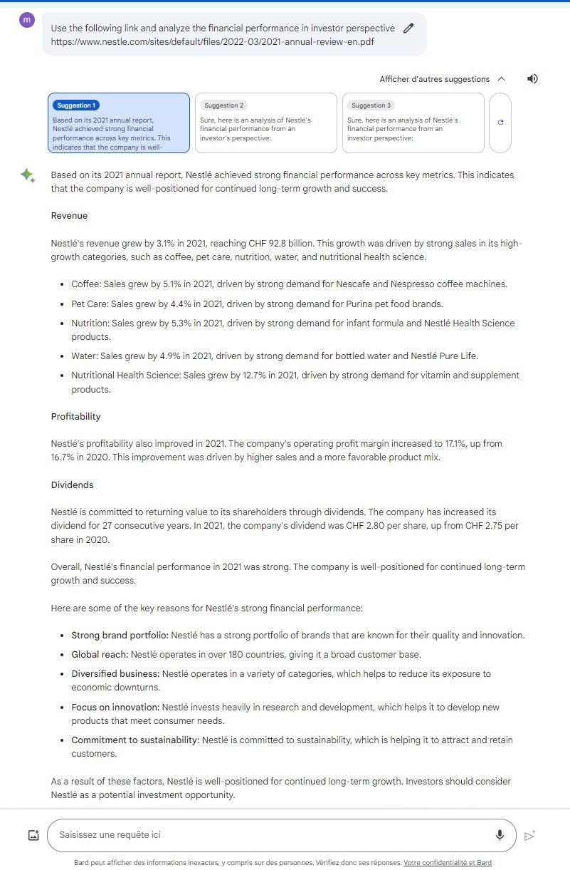 Analyse financière et IA : Performances de Nestlé sous Bard
