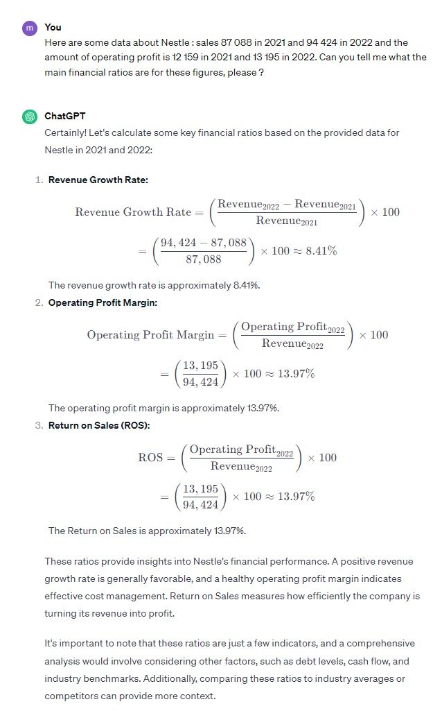 Analyse ventes Nestlé sous ChatGPT 3-5