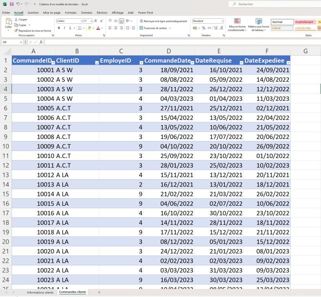 Feuille de calcul n°2 : commandes clients