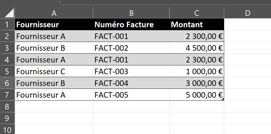 Fonction unique : exclure des doublons de factures