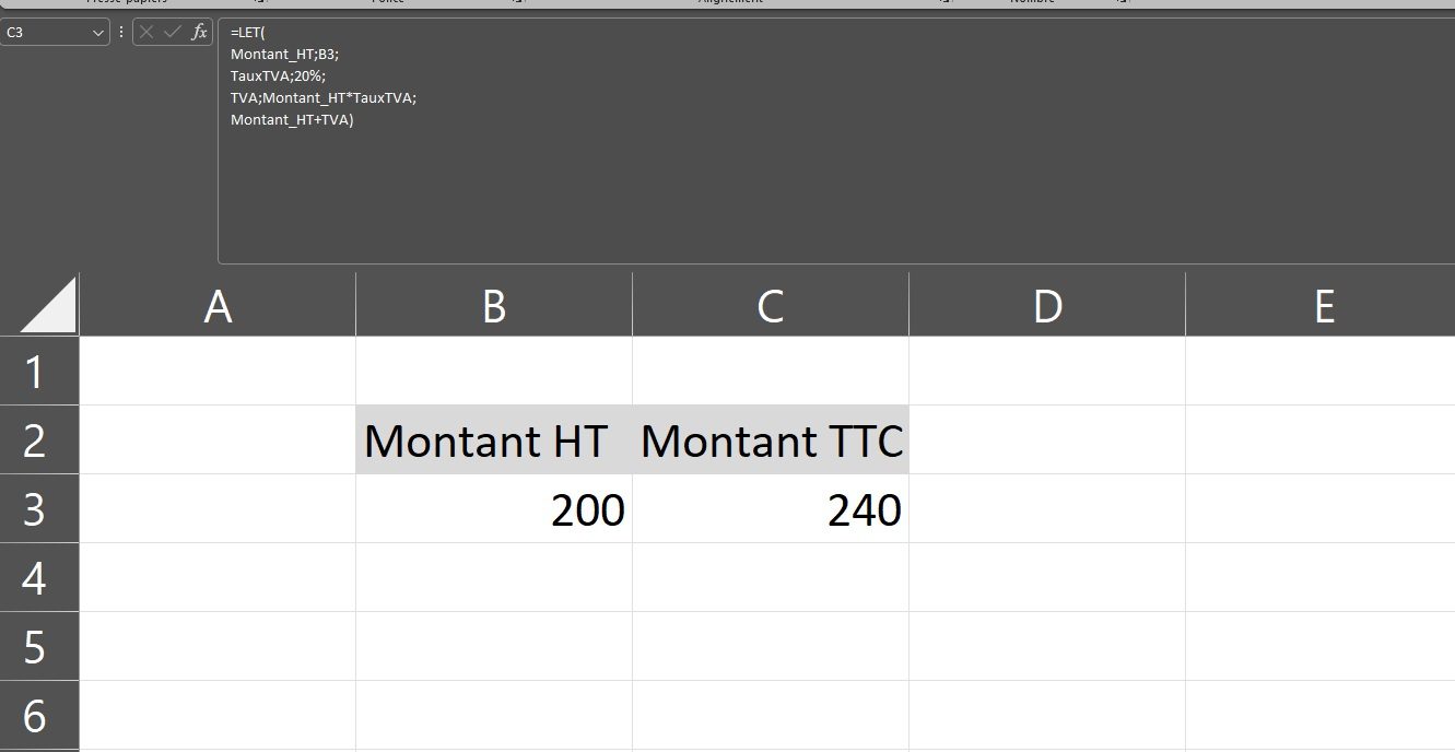 LET sous Excel : Exemples basiques