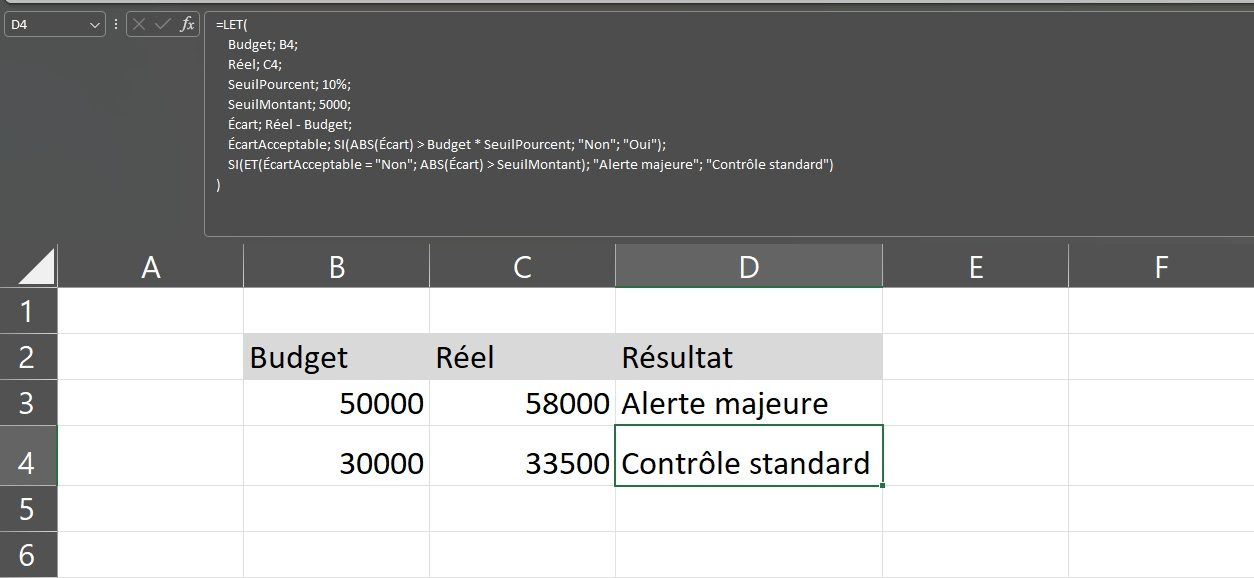 Fonction LET appliquée à un cas financier