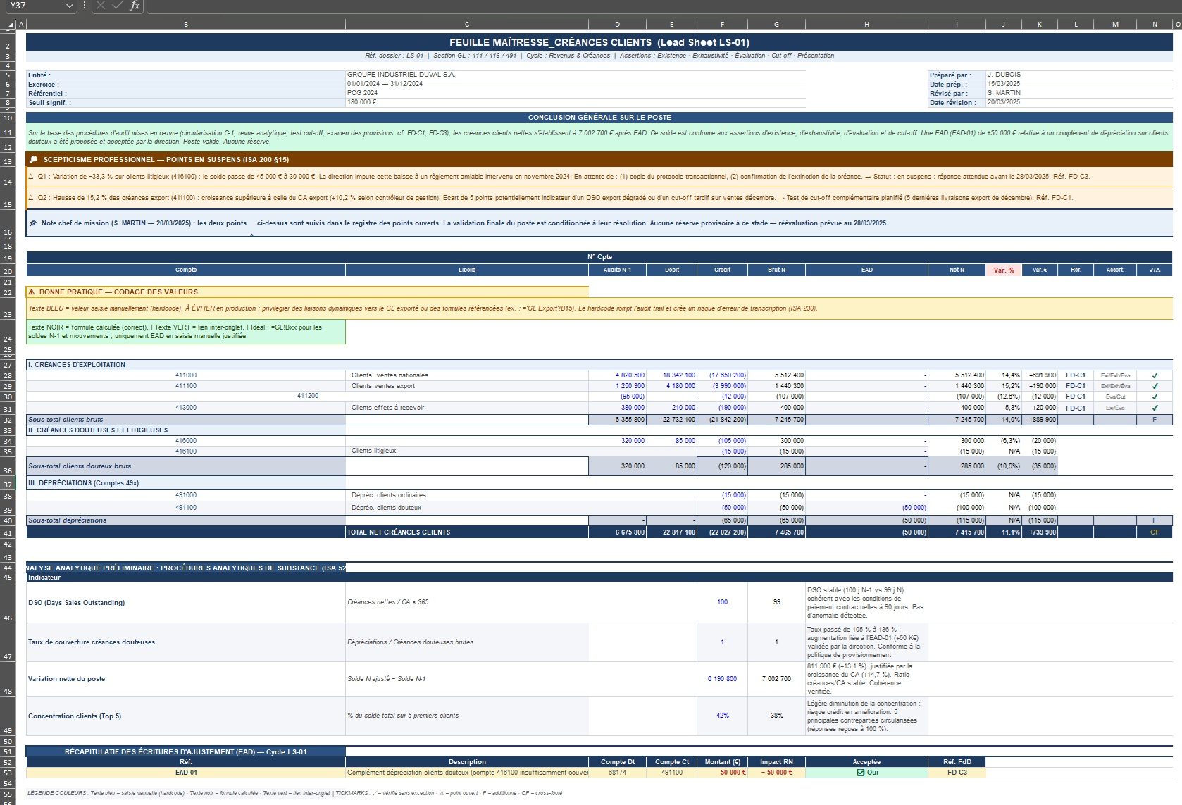 Exemple : feuille maîtresse Excel